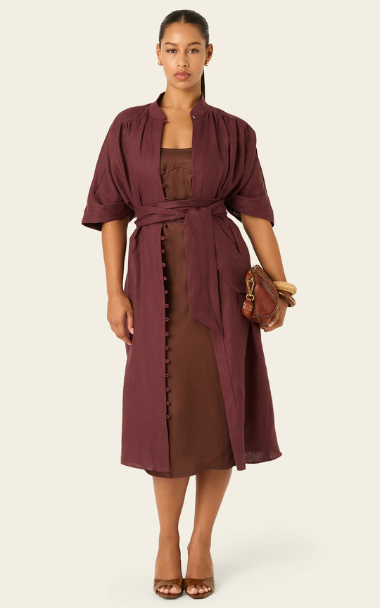 The Multiwear Shirt Dress Port Cacao Linen Petite