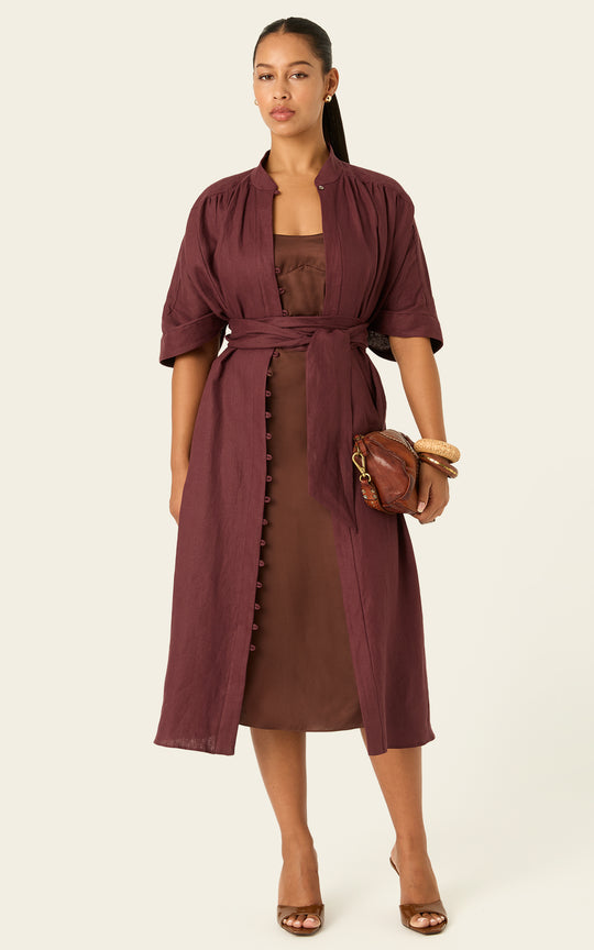 The Multiwear Shirt Dress Port Cacao Linen Midi