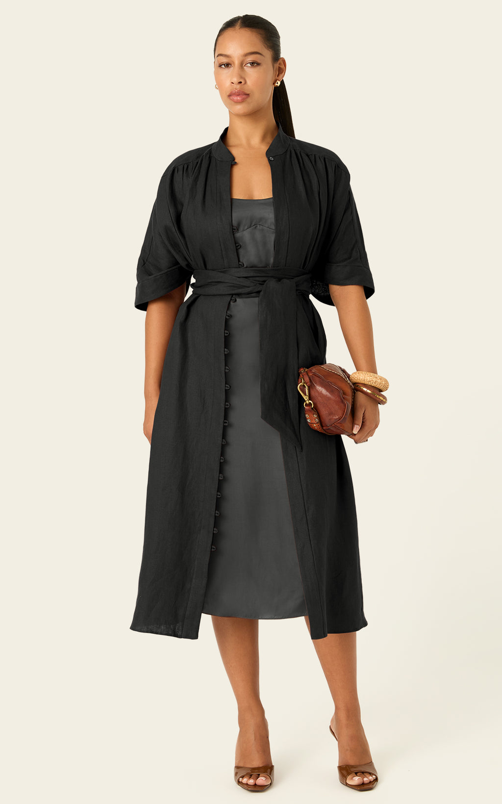 The Mulitwear Shirt Dress Black Linen Midi