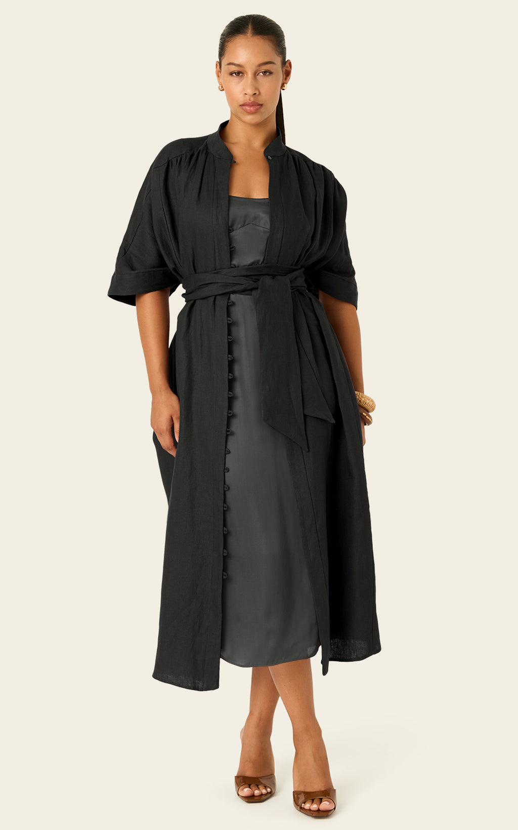 The Mulitwear Shirt Dress Black Linen Grande