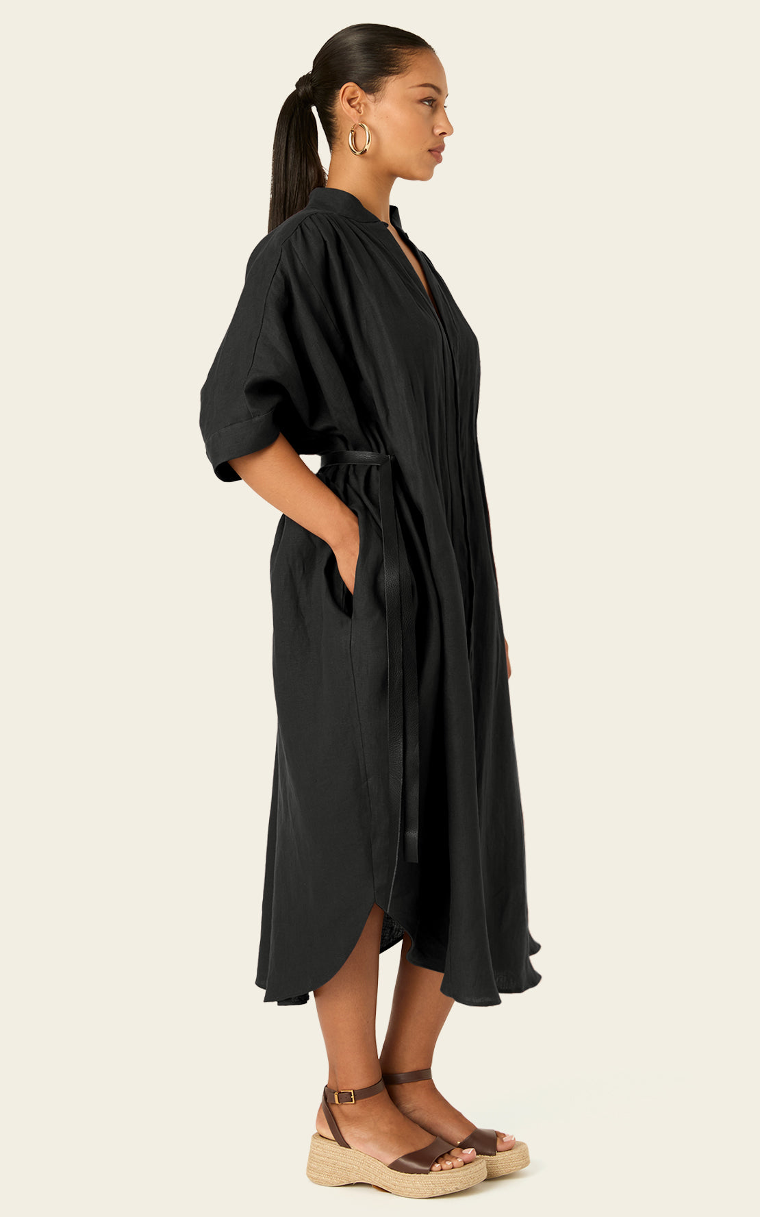 The Mulitwear Shirt Dress Black Linen Grande