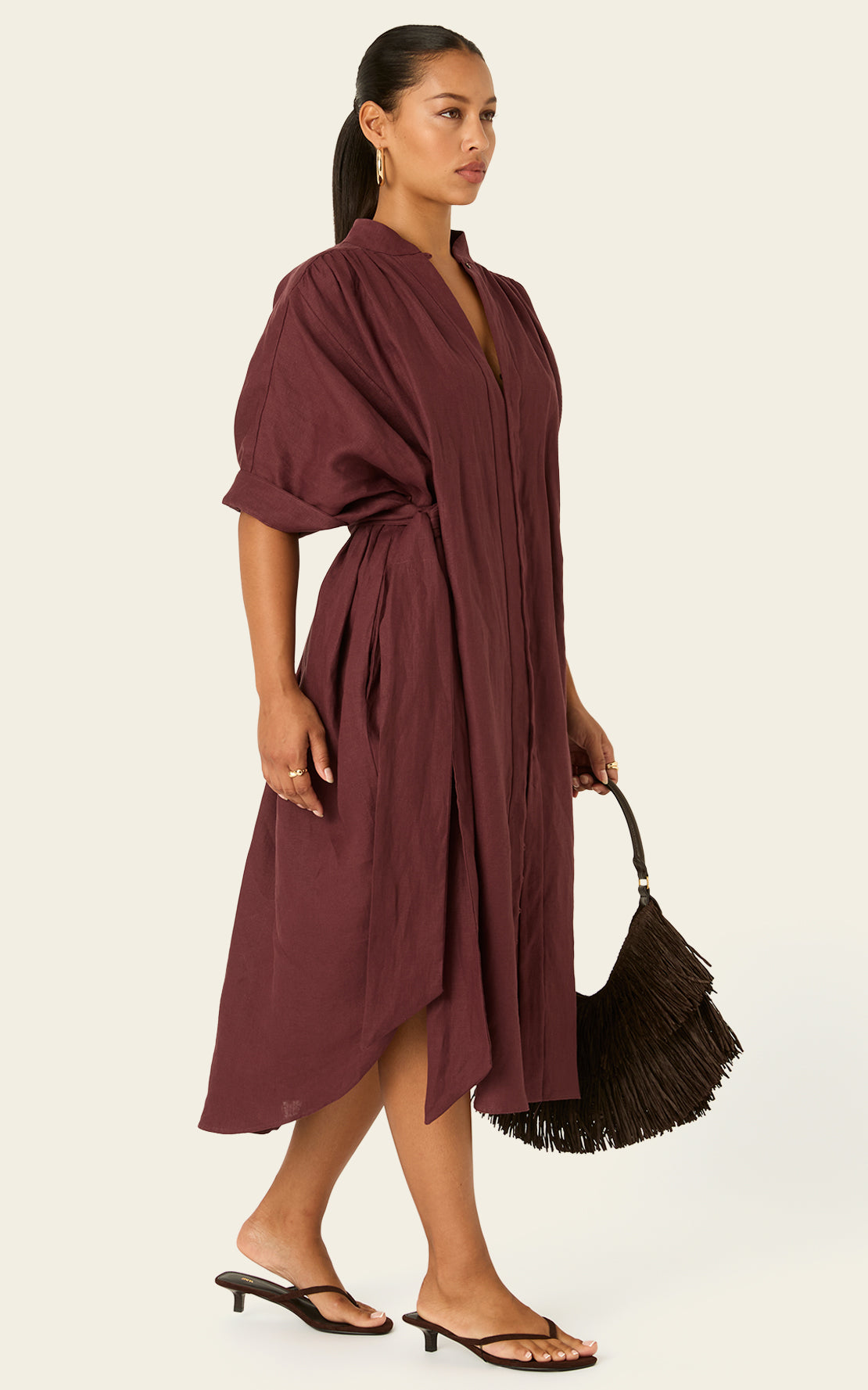 The Multiwear Shirt Dress Port Cacao Linen Midi