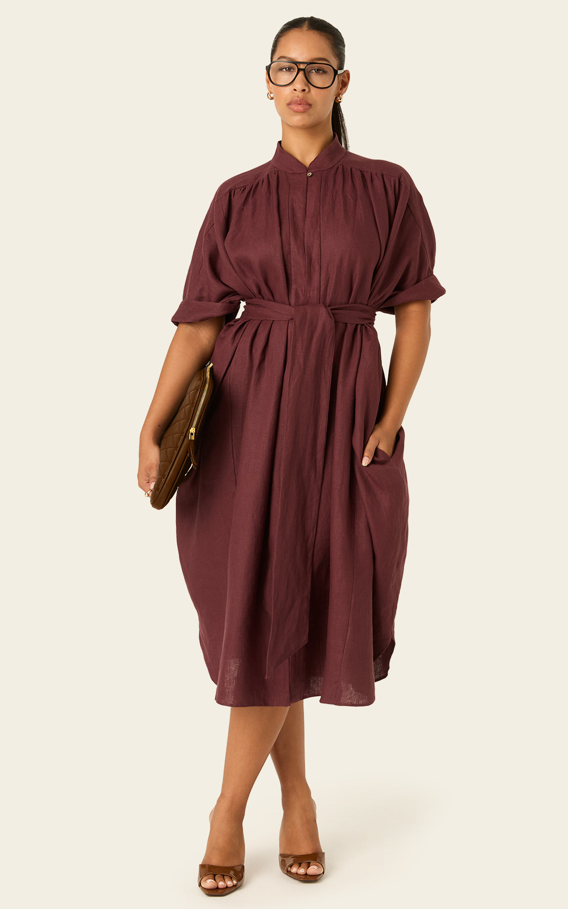 The Multiwear Shirt Dress Port Cacao Linen Petite