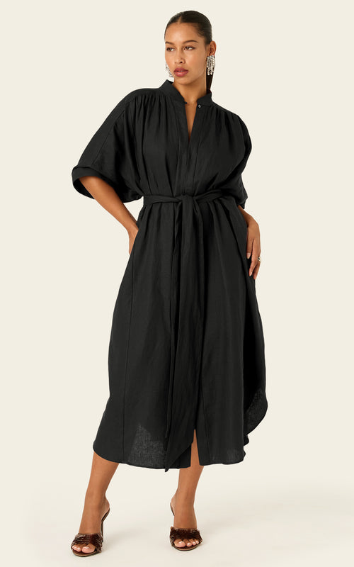 The Multiwear Shirt Dress - Black Linen Grande