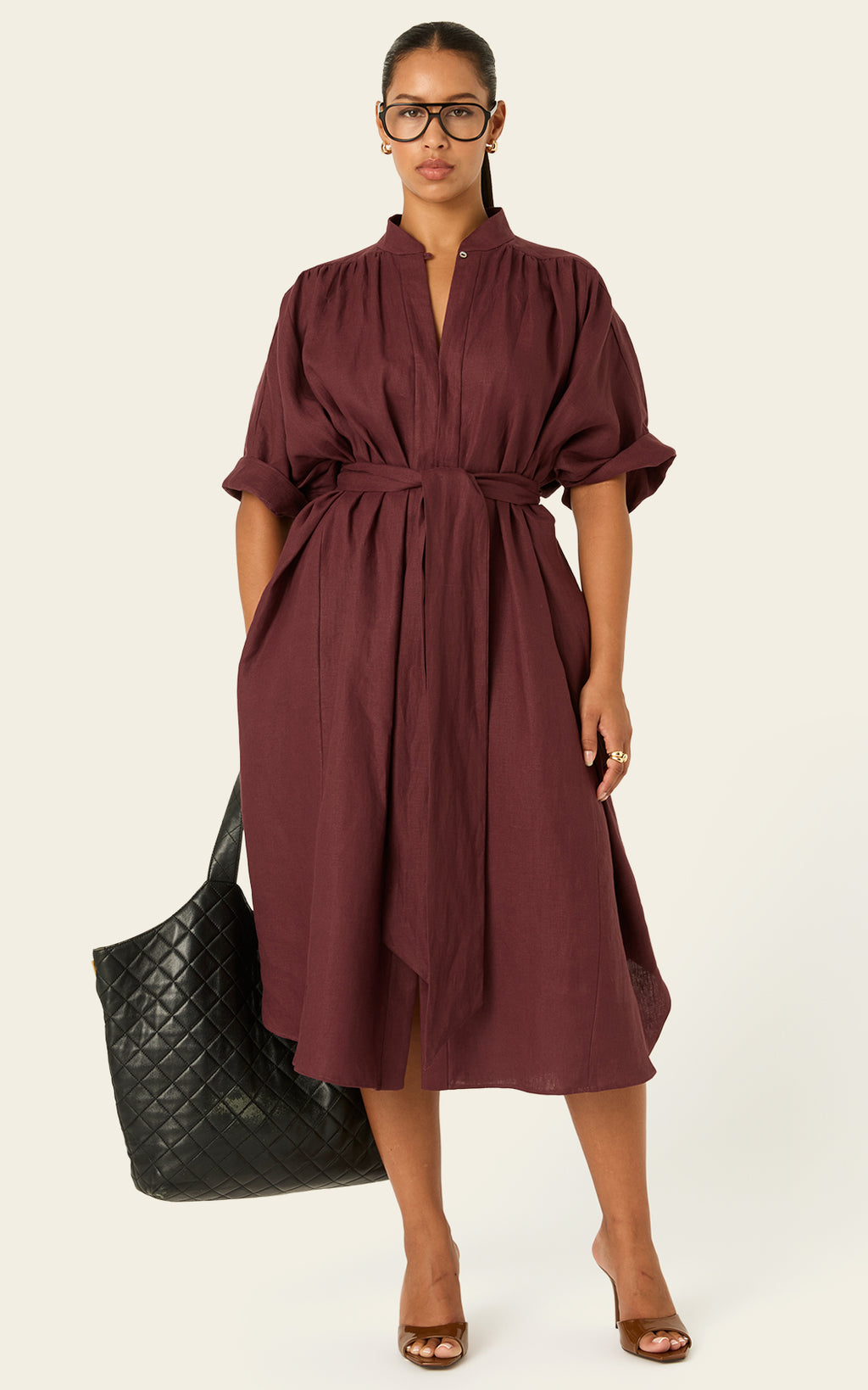 The Multiwear Shirt Dress Port Cacao Linen Midi