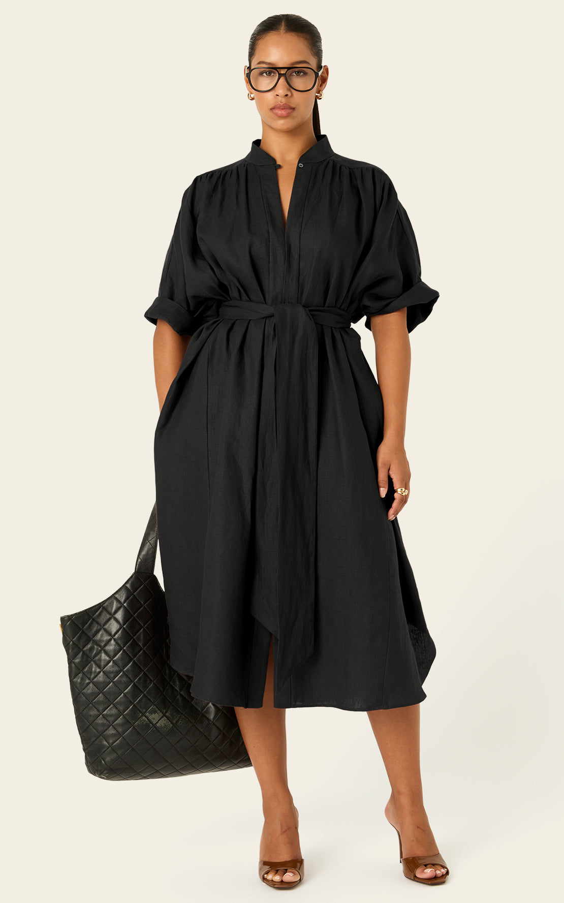 The Mulitwear Shirt Dress Black Linen Midi