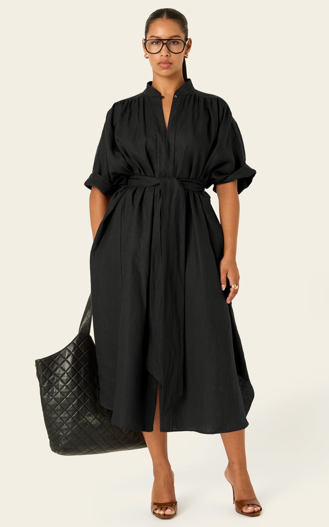 The Mulitwear Shirt Dress Black Linen Grande