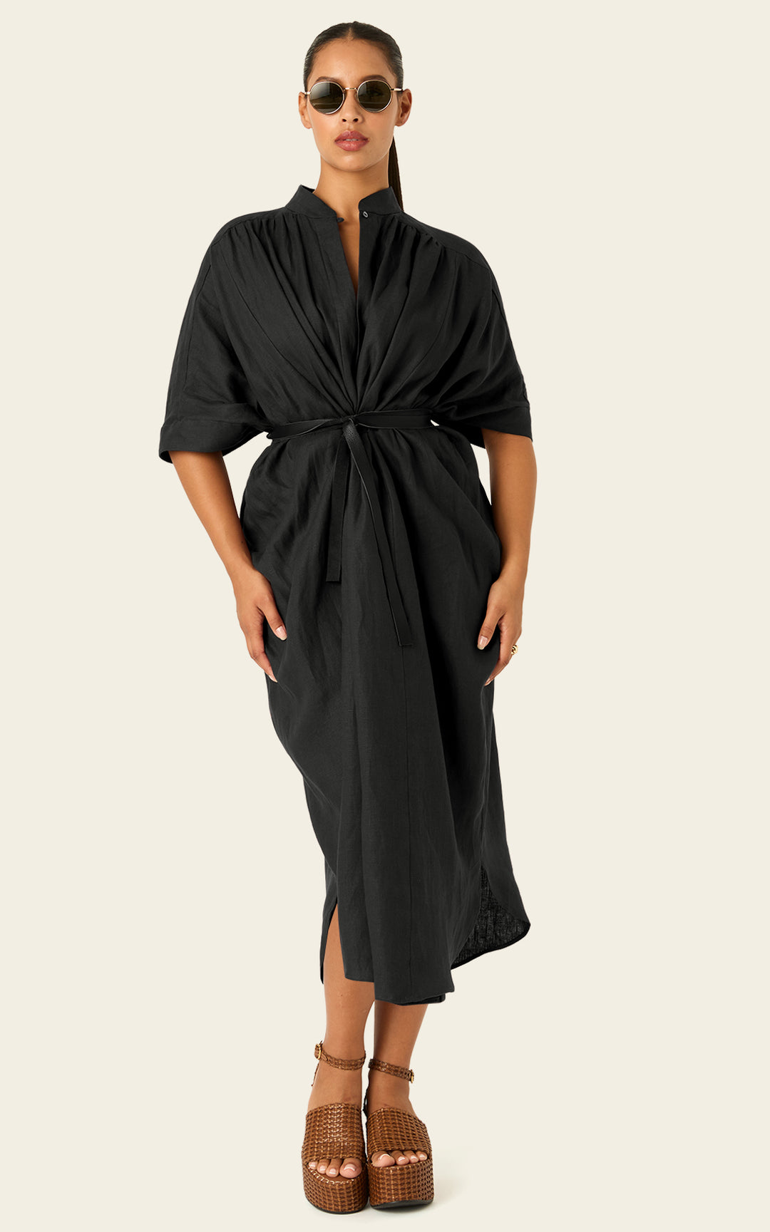 The Mulitwear Shirt Dress Black Linen Grande