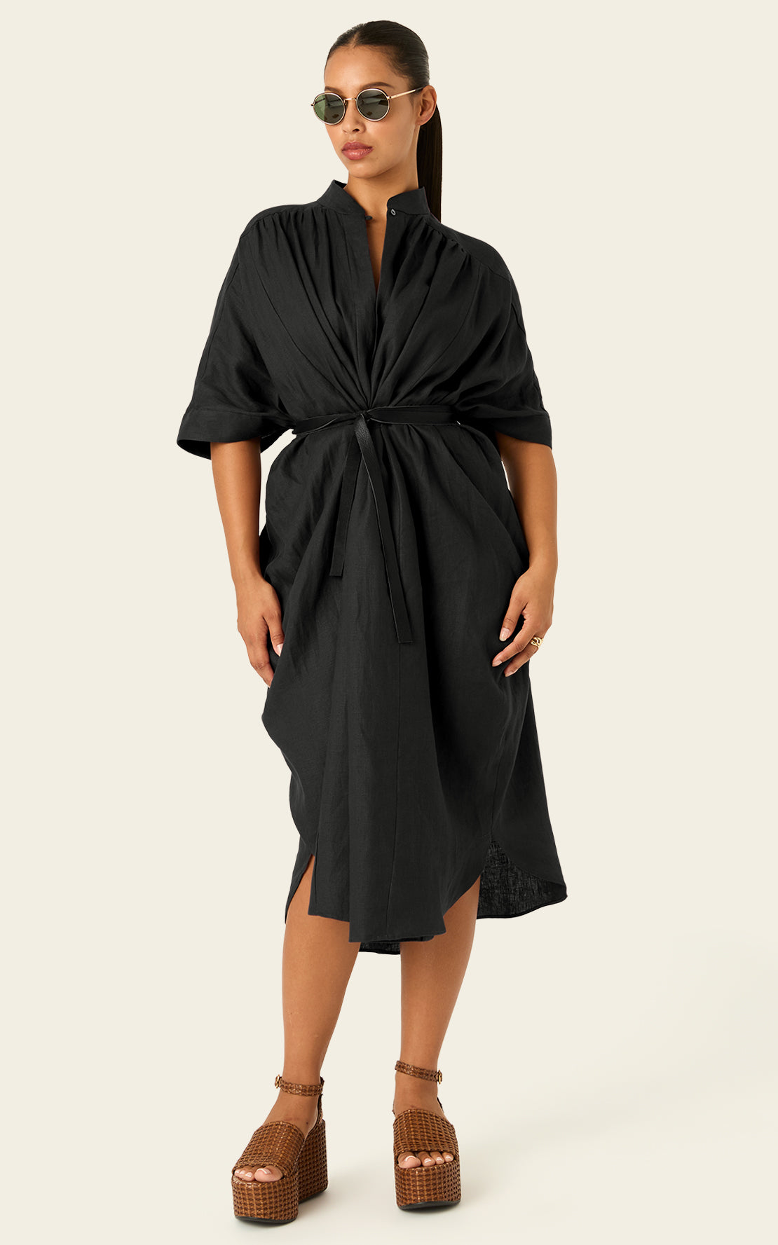 The Mulitwear Shirt Dress Black Linen Midi