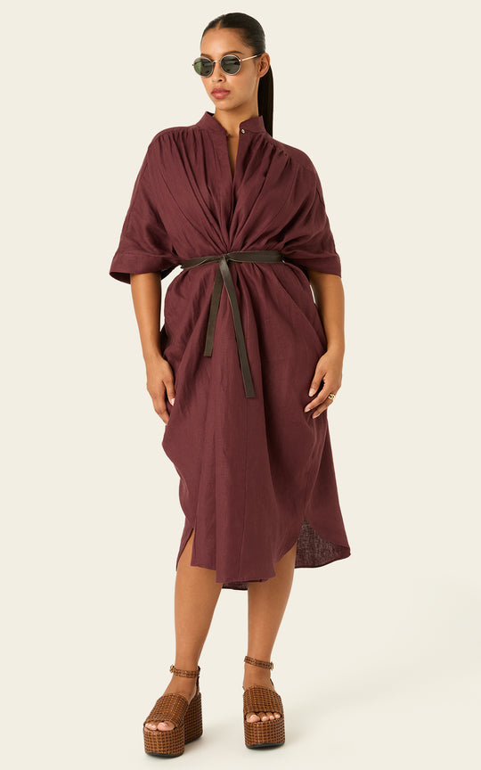The Multiwear Shirt Dress Port Cacao Linen Midi