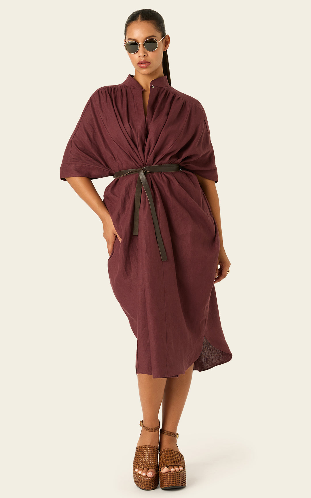 The Multiwear Shirt Dress Port Cacao Linen Petite