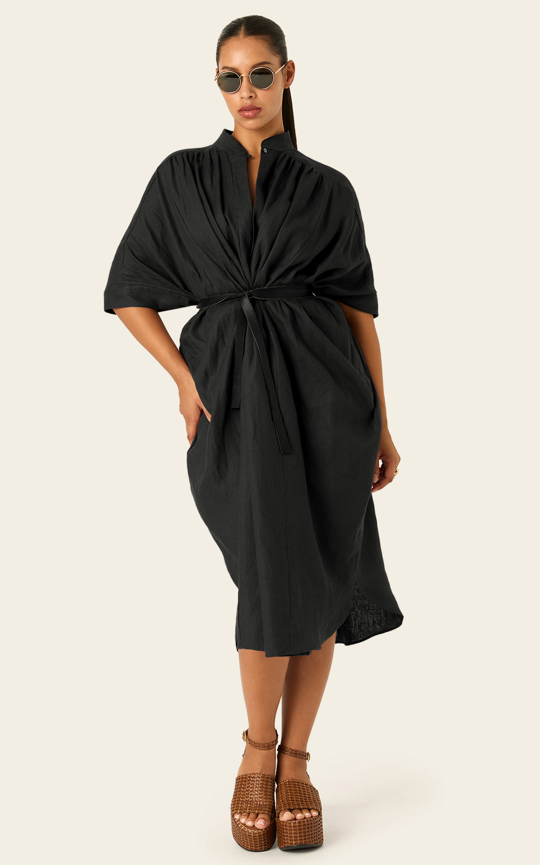 The Mulitwear Shirt Dress Black Linen Petite
