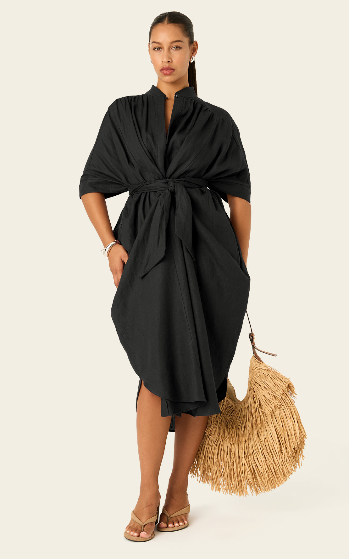 The Mulitwear Shirt Dress Black Linen Midi