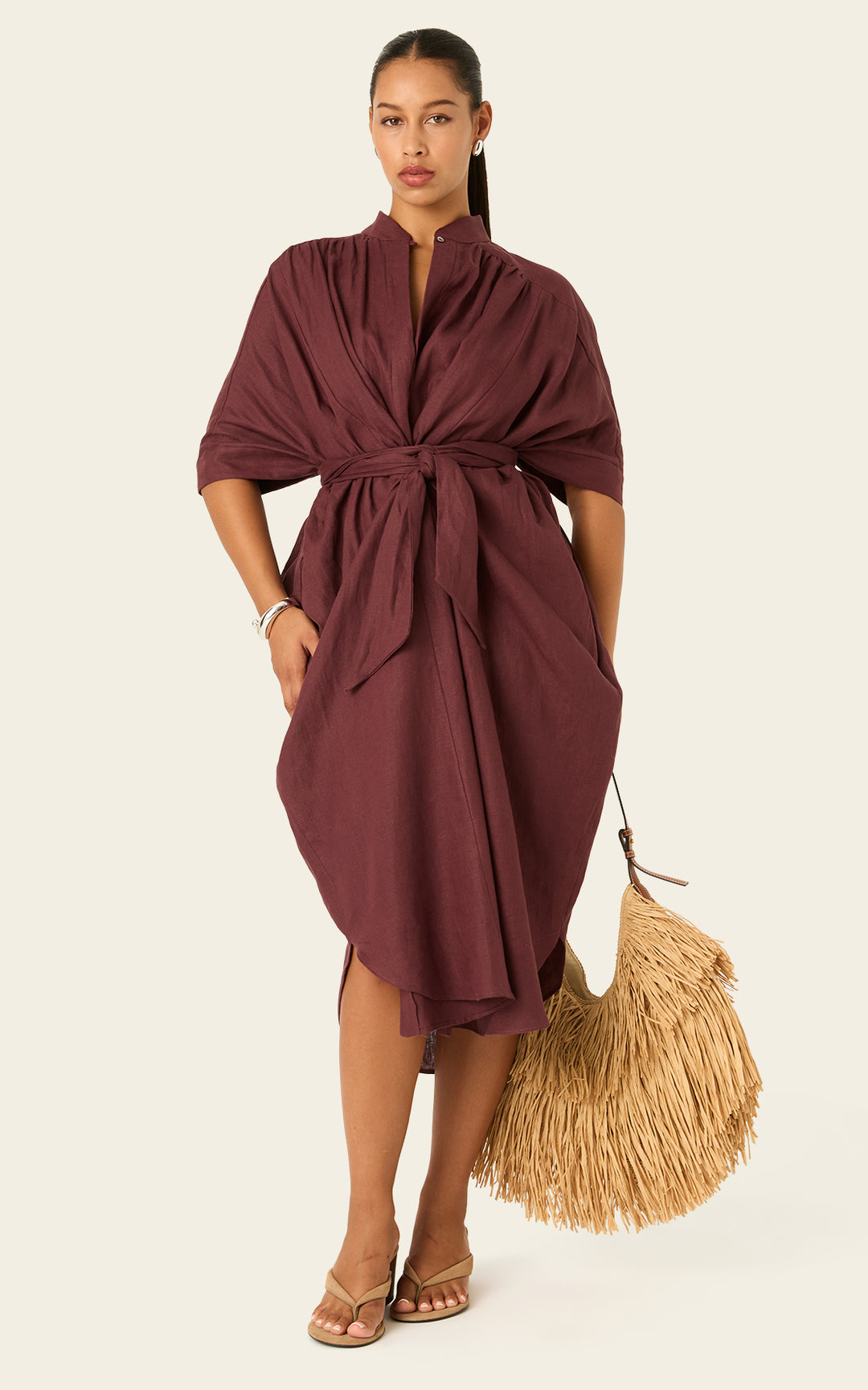 The Multiwear Shirt Dress Port Cacao Linen Midi