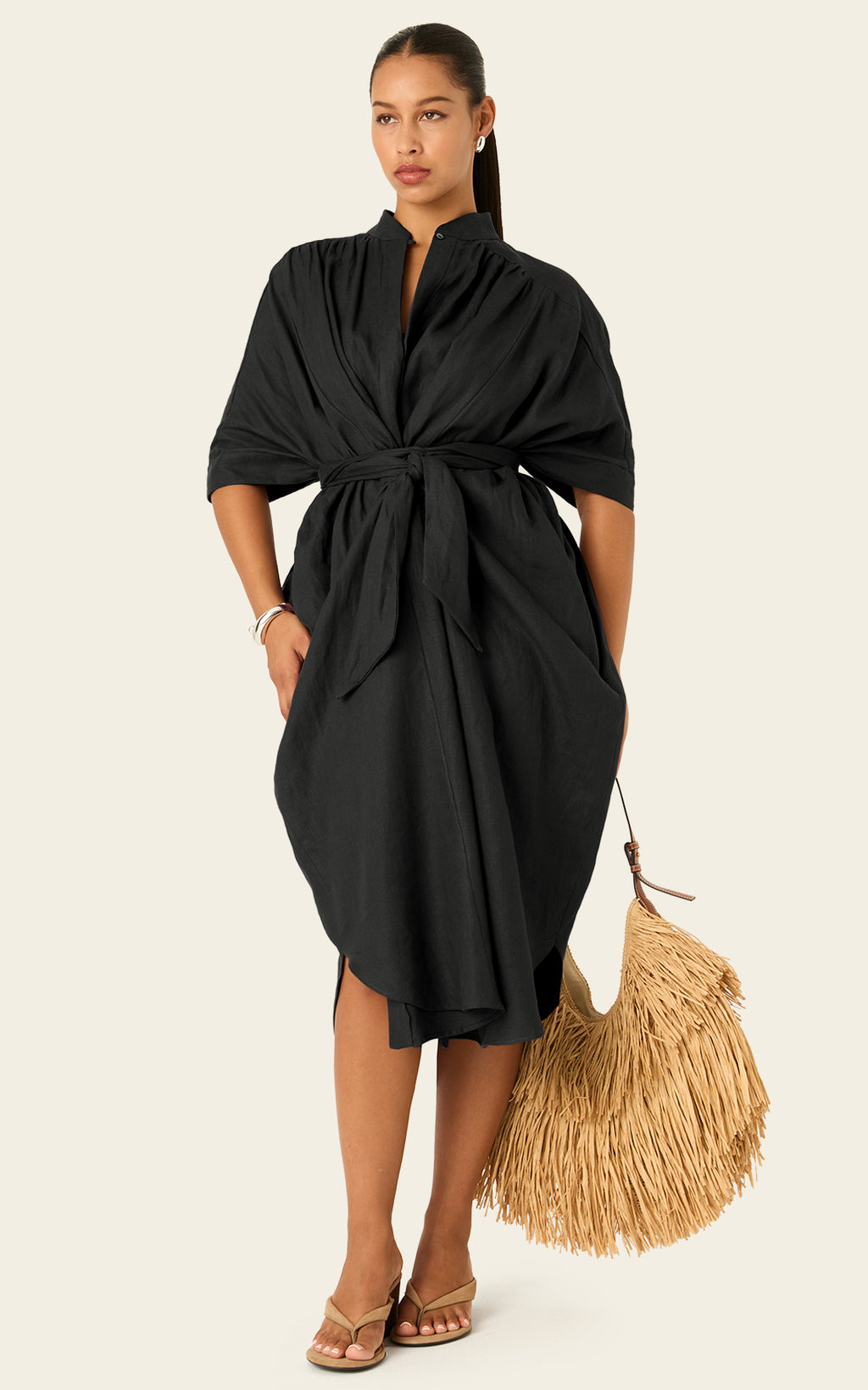 The Mulitwear Shirt Dress Black Linen Petite
