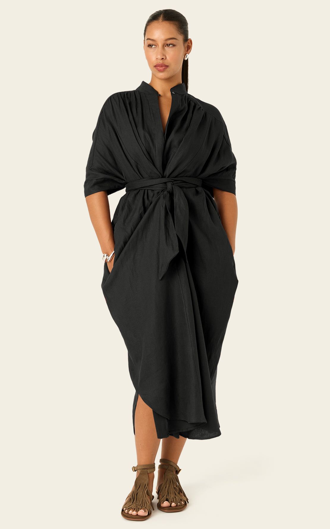 The Mulitwear Shirt Dress Black Linen Grande