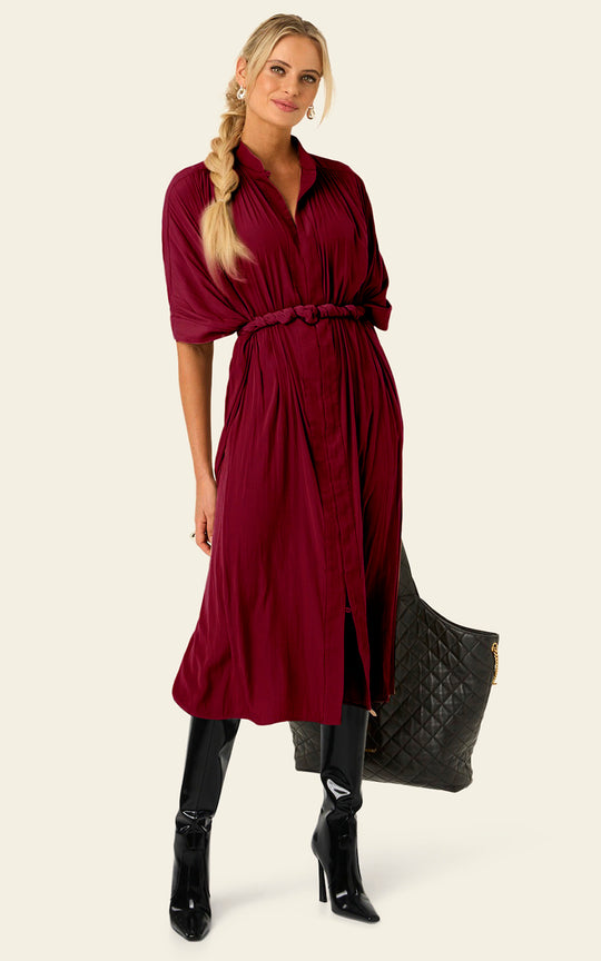The Multiwear Shirt Dress - Blackberry, Midi
