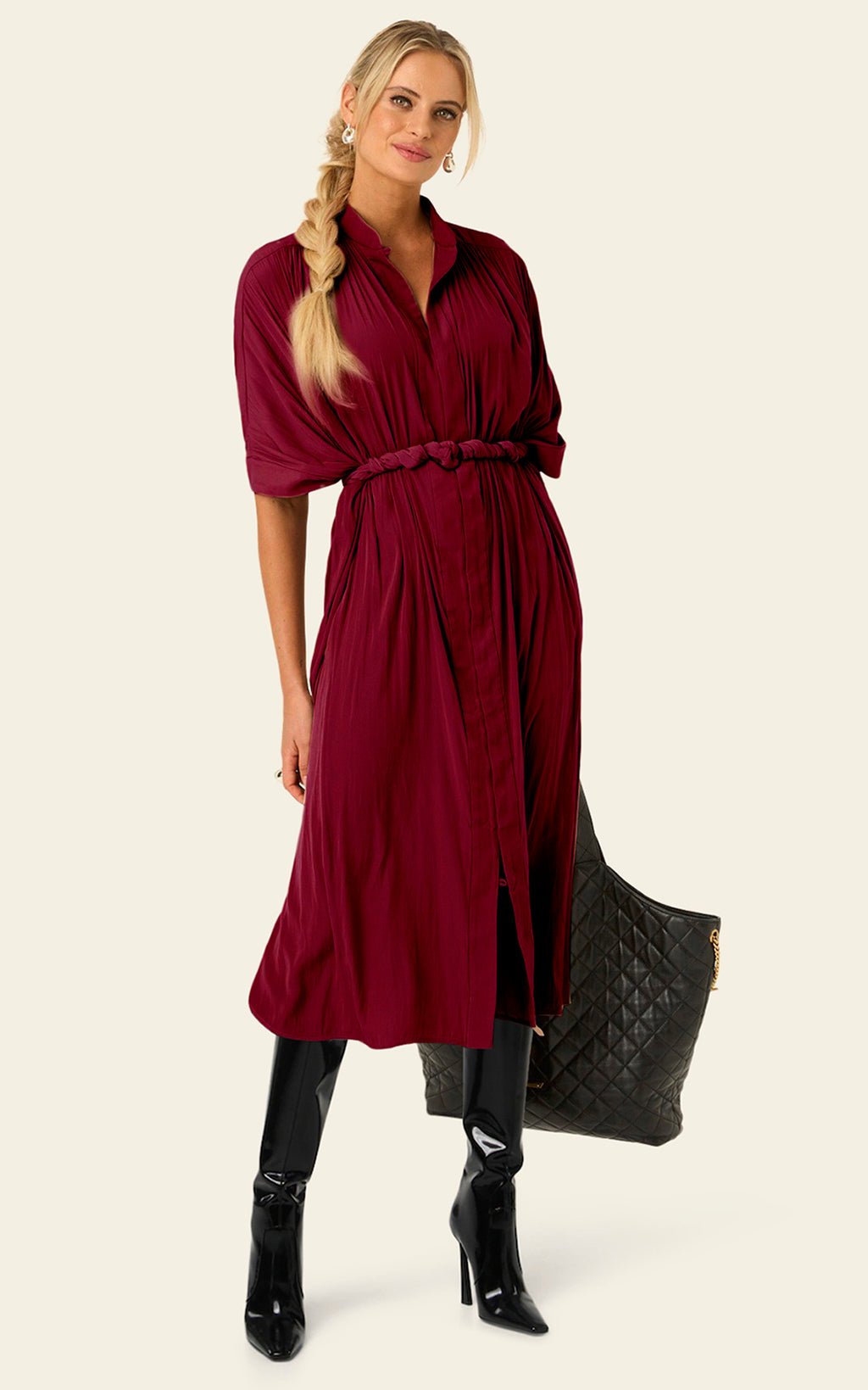 The Multiwear Shirt Dress - Blackberry, Midi