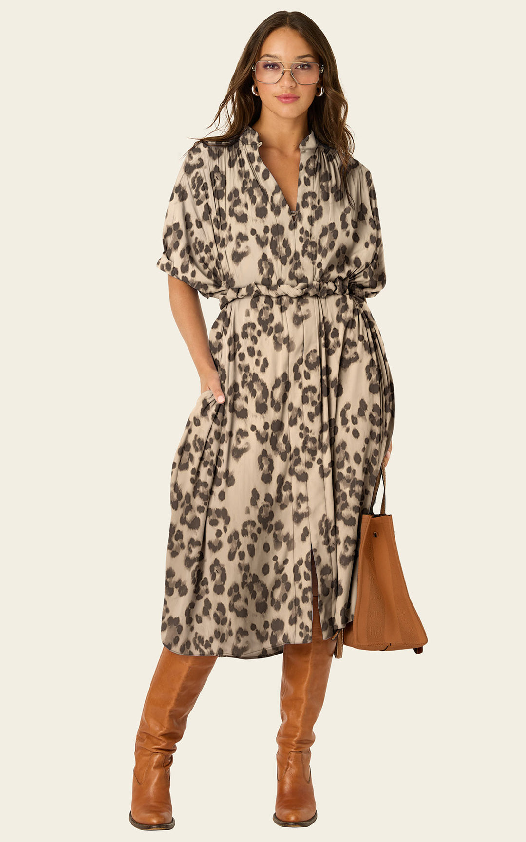 The Multiwear Shirt Dress - Snow Leopard, Midi