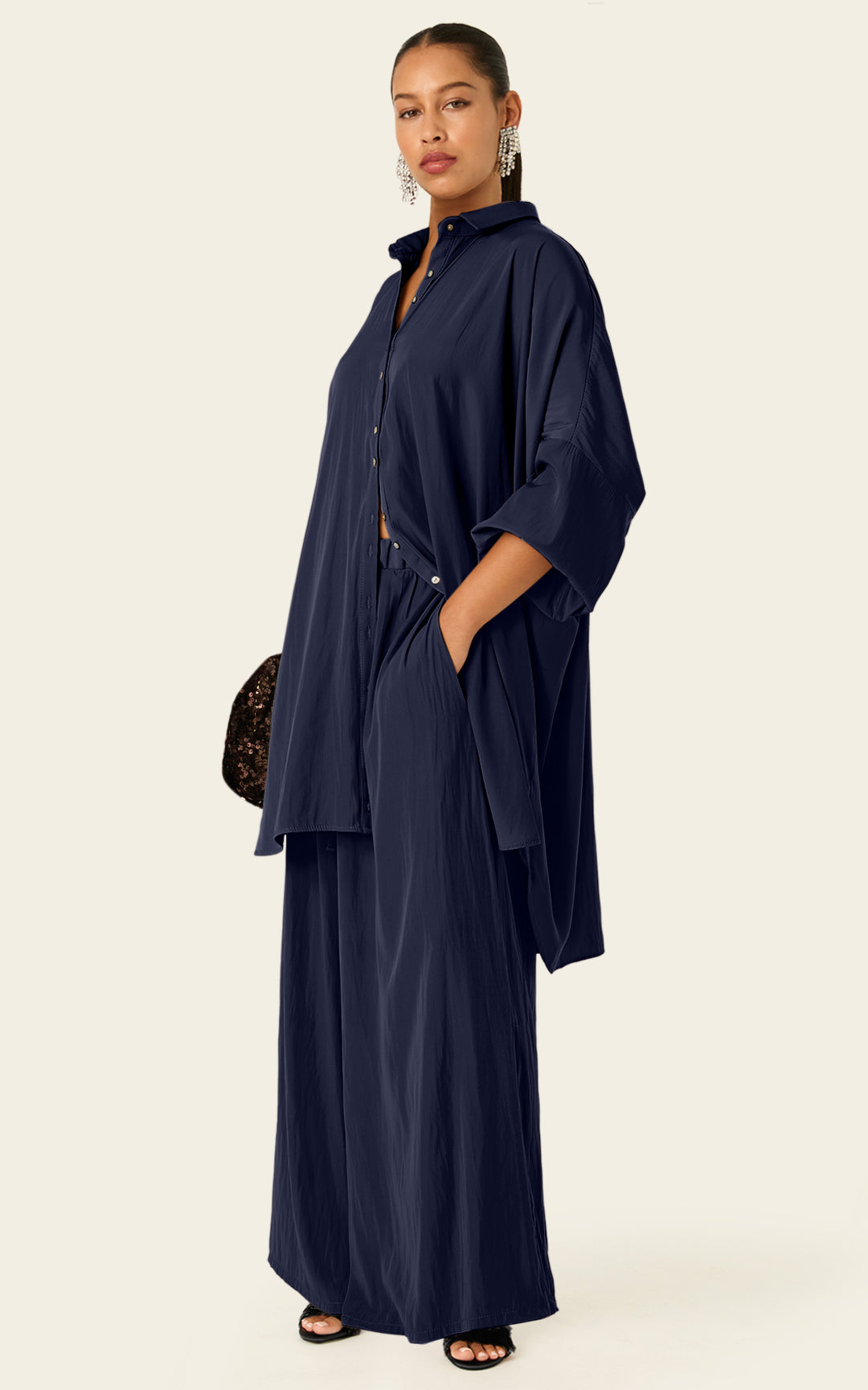 The Luxe Palazzo Pant - Night Sea