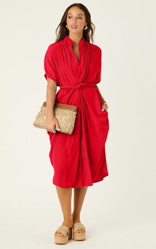 The Multiwear Shirt Dress - Rouge Délice, Midi