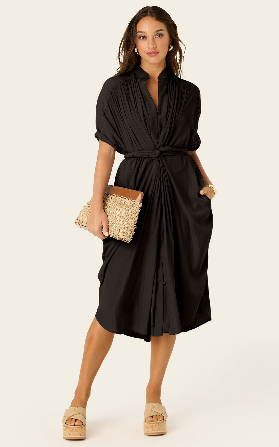 The Multiwear Shirt Dress - Black, Midi