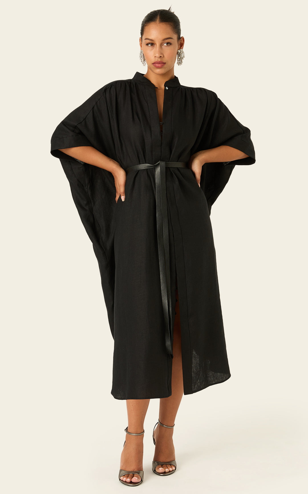 The Mulitwear Shirt Dress Black Linen Grande