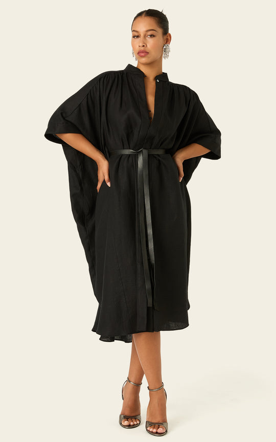 The Mulitwear Shirt Dress Black Linen Midi