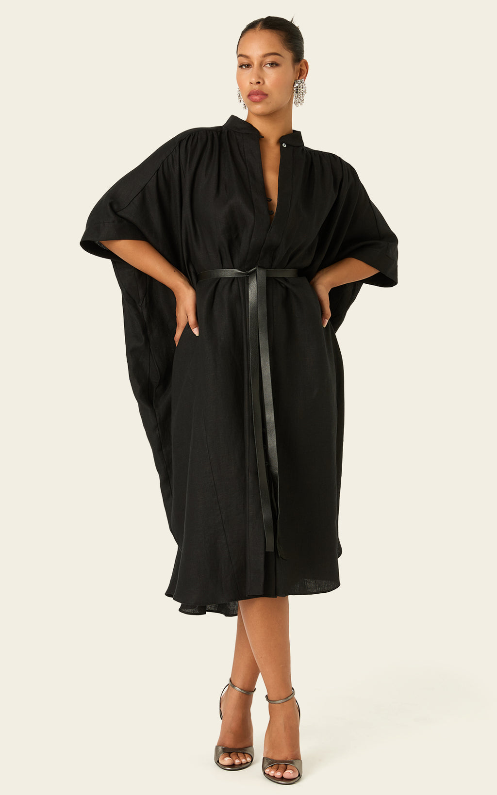 The Mulitwear Shirt Dress Black Linen Midi