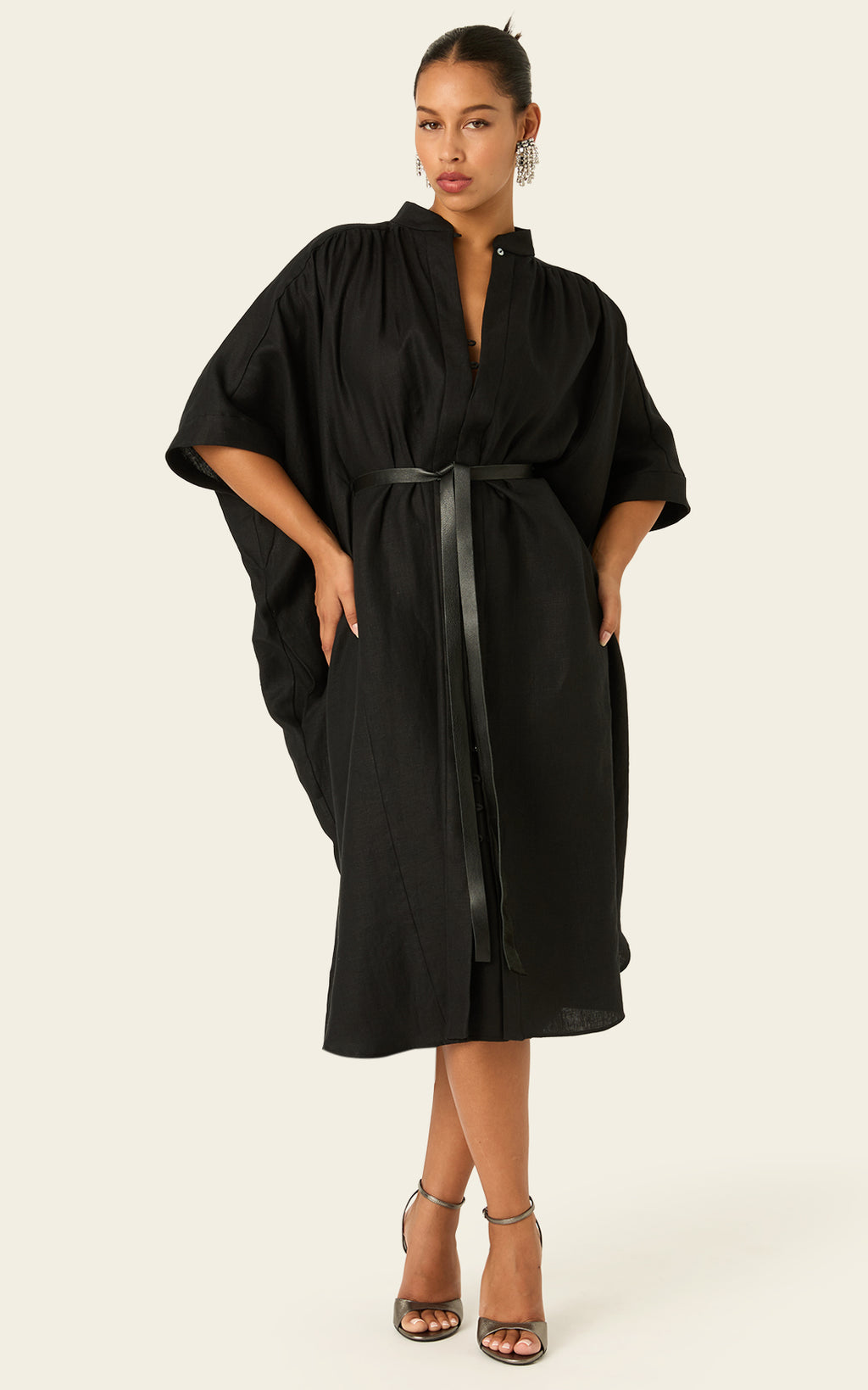 The Mulitwear Shirt Dress Black Linen Petite