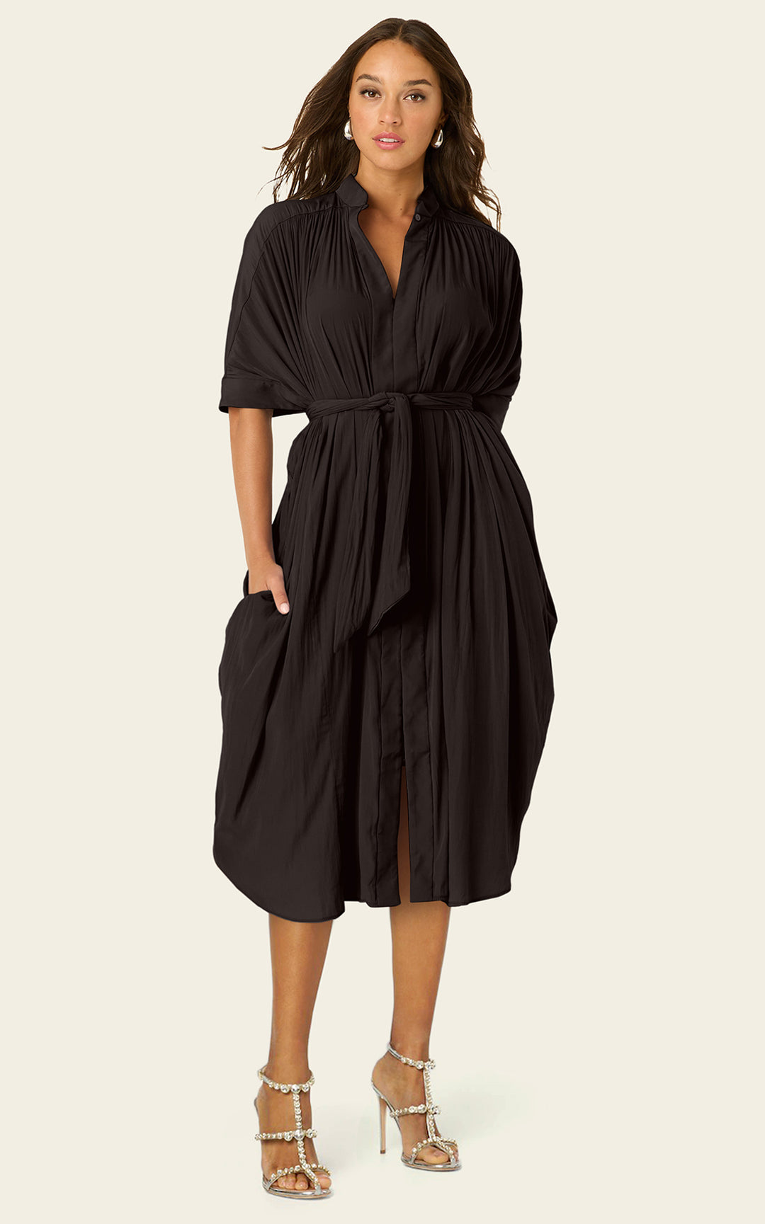 The Multiwear Shirt Dress - Black, Midi