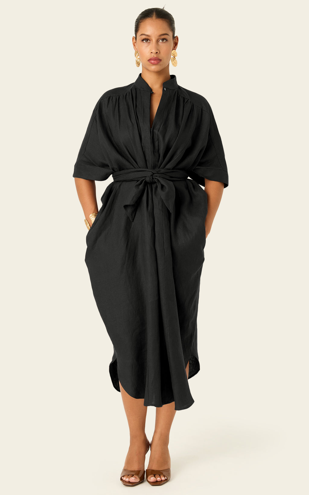 The Mulitwear Shirt Dress Black Linen Grande