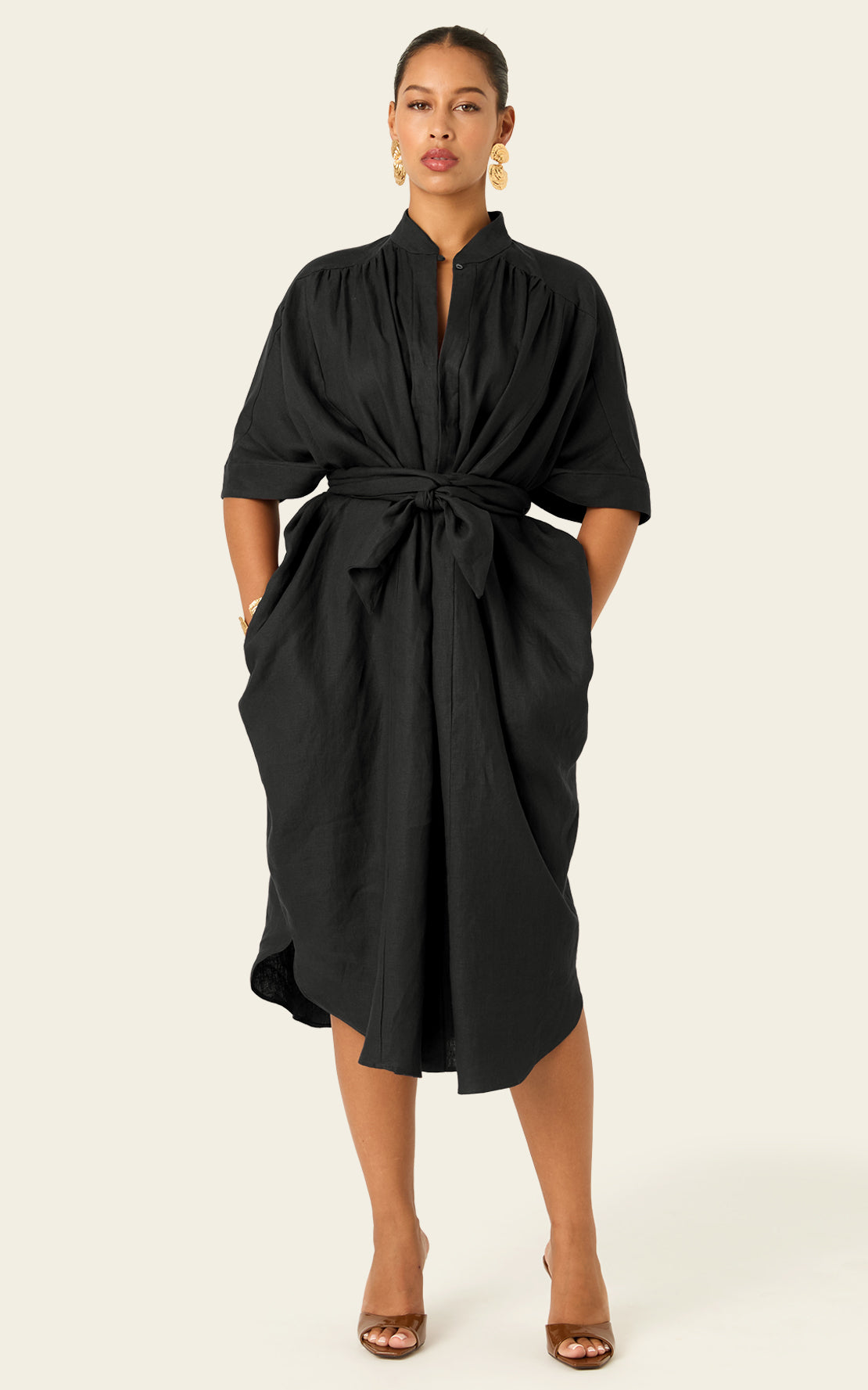 The Mulitwear Shirt Dress Black Linen Midi