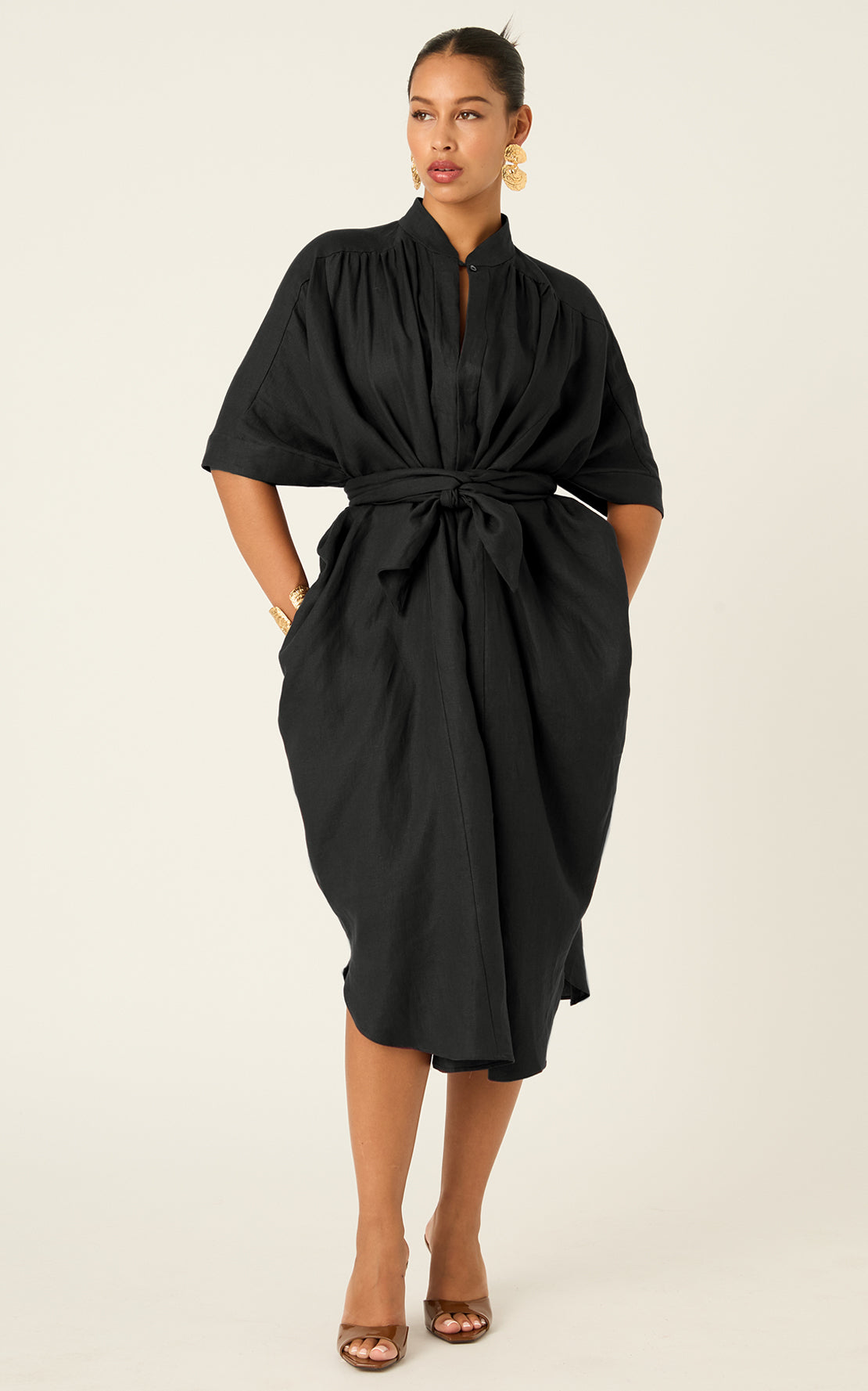 The Mulitwear Shirt Dress Black Linen Petite