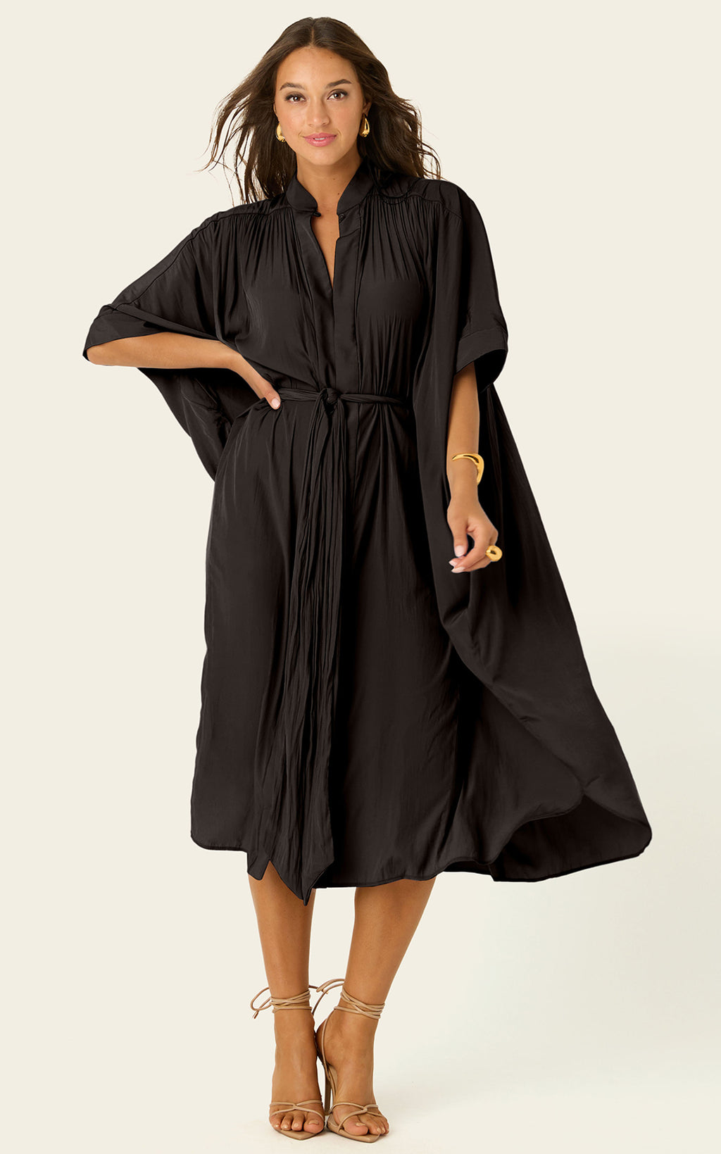 The Multiwear Shirt Dress - Black, Midi