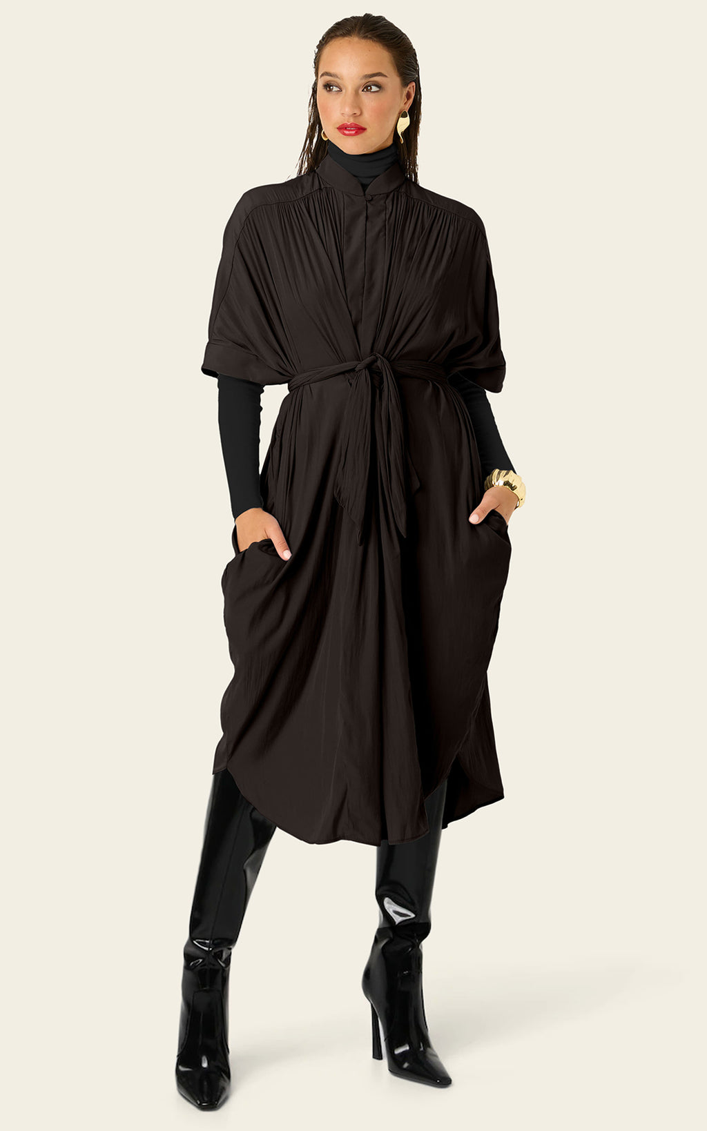 The Multiwear Shirt Dress - Black, Midi