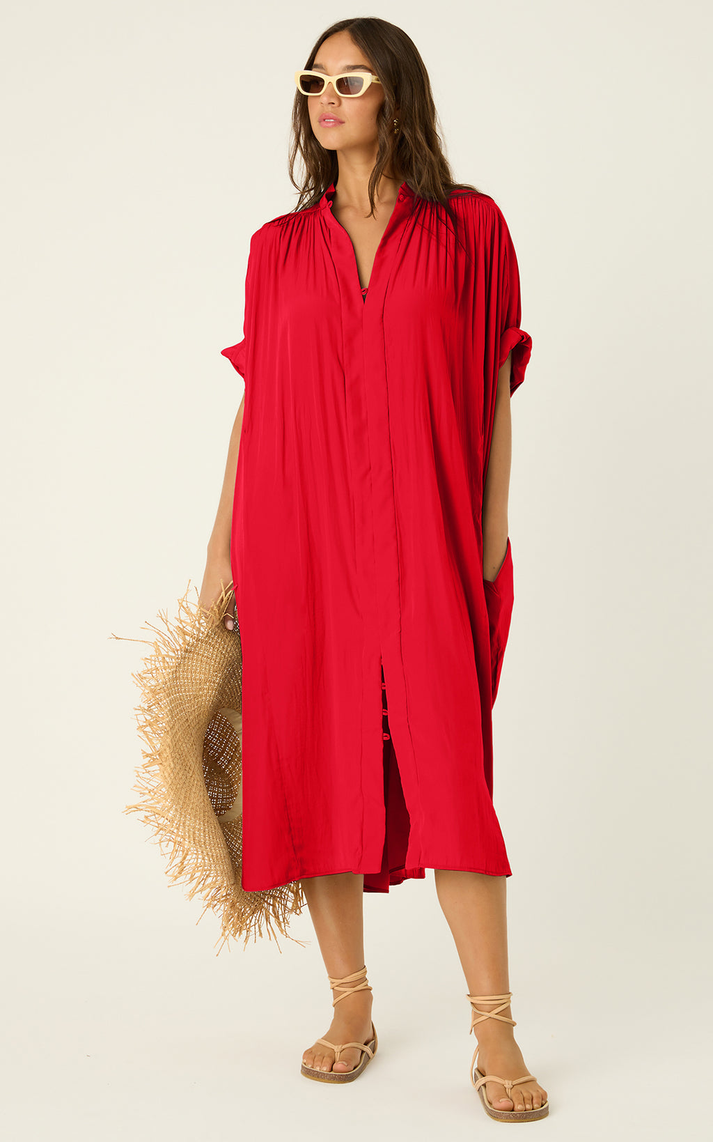 The Multiwear Shirt Dress - Rouge Délice, Midi