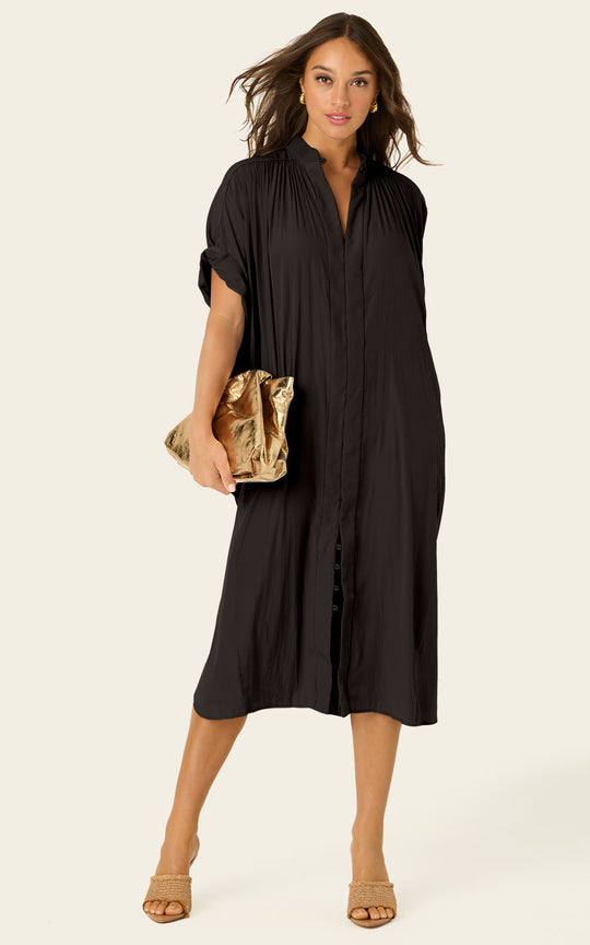 The Multiwear Shirt Dress - Black, Midi