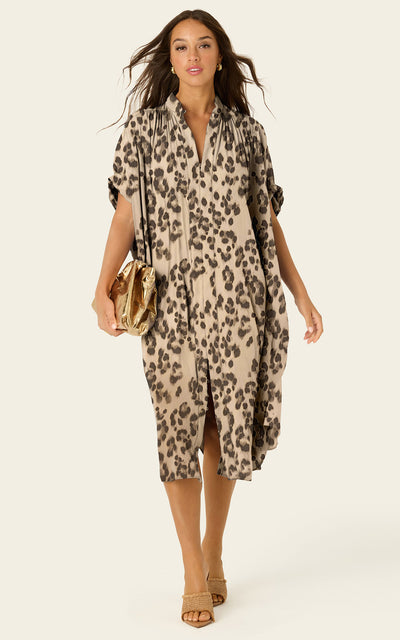 The Multiwear Shirt Dress - Snow Leopard, Midi