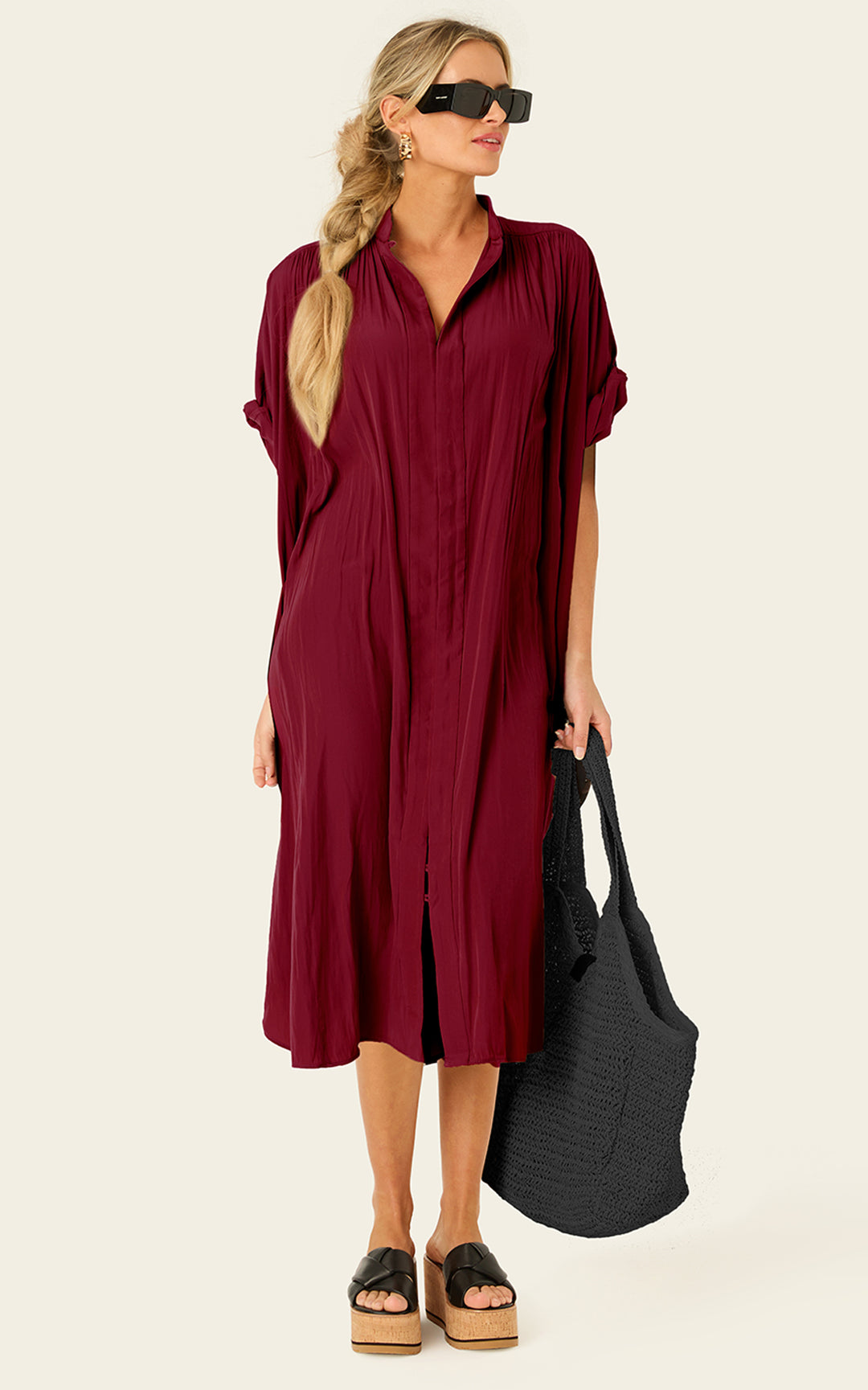 The Multiwear Shirt Dress - Blackberry, Midi