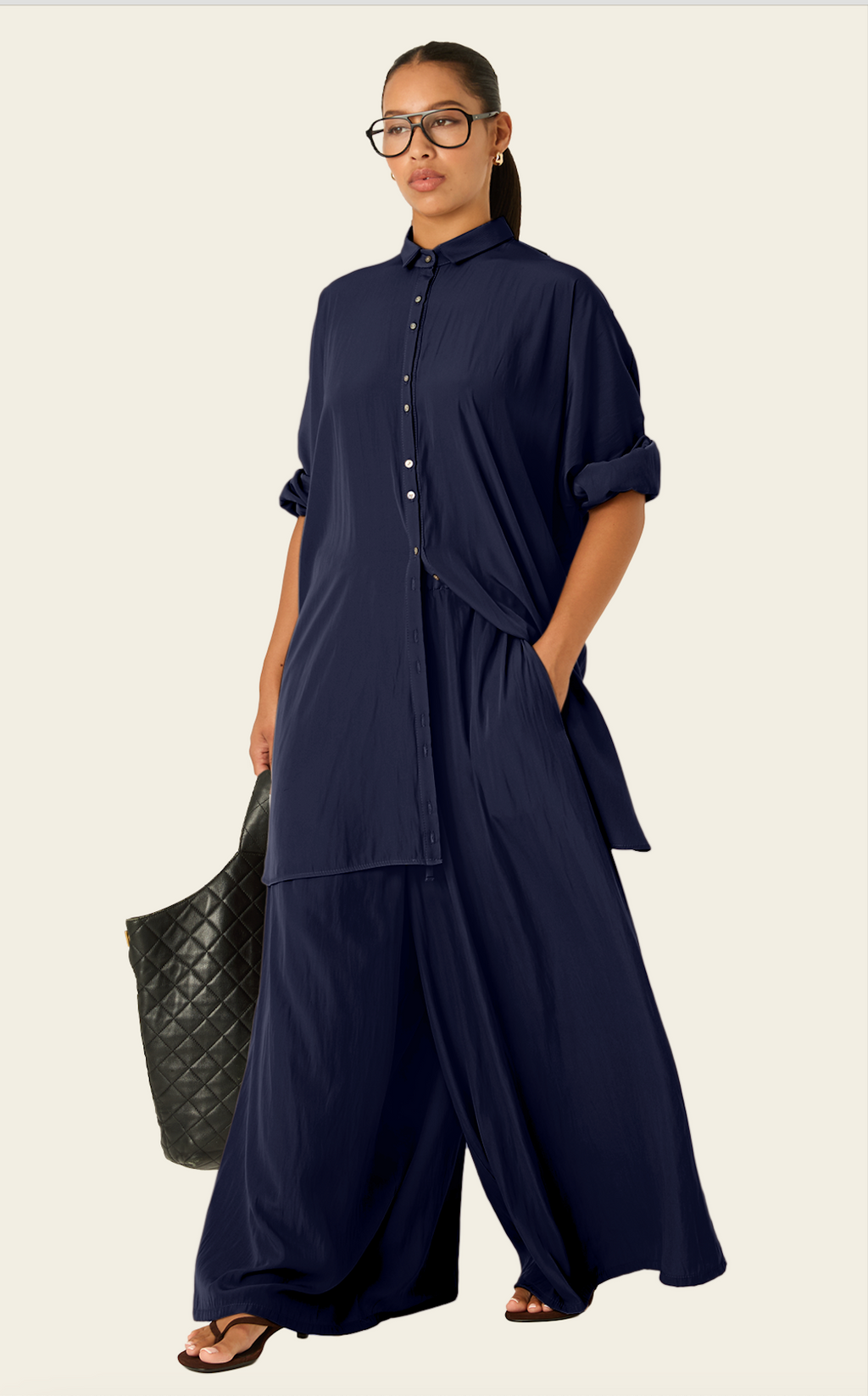 The Luxe Palazzo Pant - Night Sea