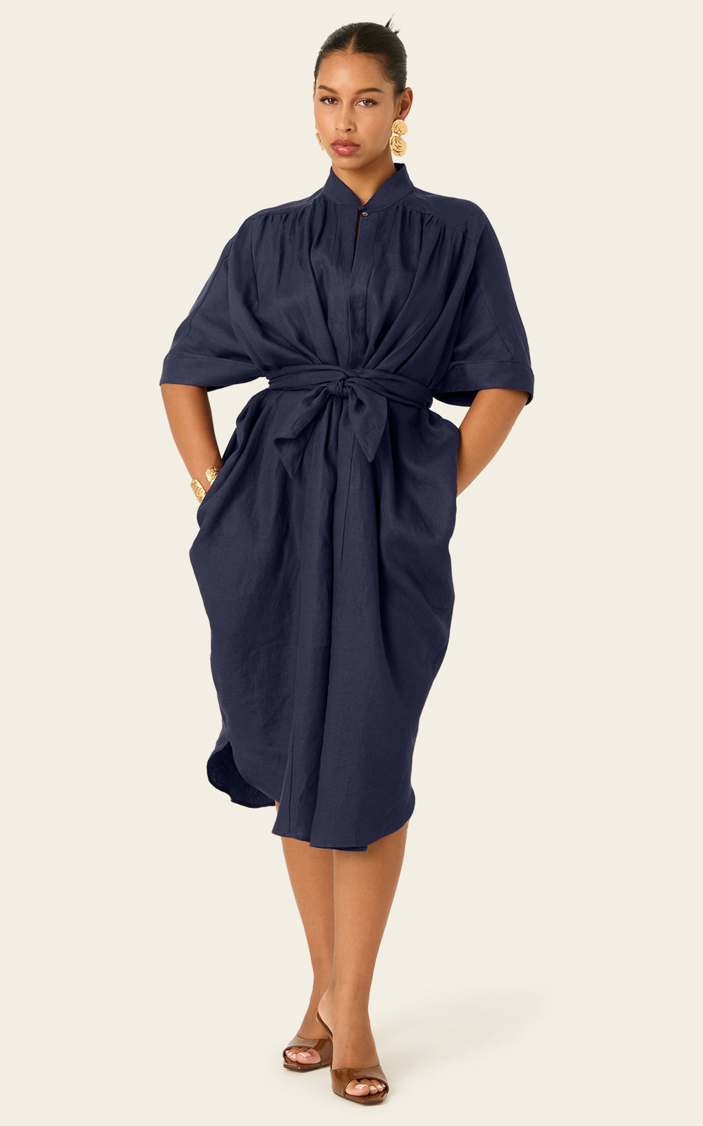 The Multiwear Shirt Dress - Night Sea Linen Petite