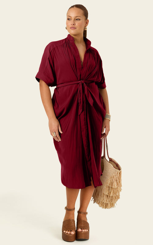 The Multiwear Shirt Dress - Blackberry, Midi