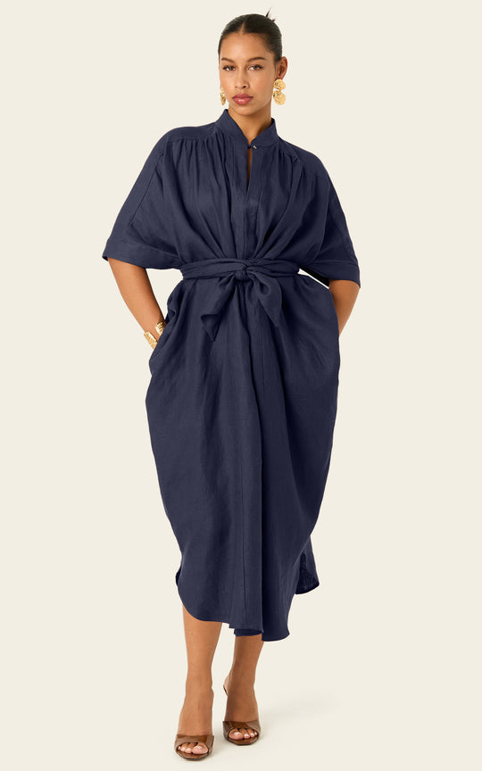 The Multiwear Shirt Dress - Night Sea Linen Grande
