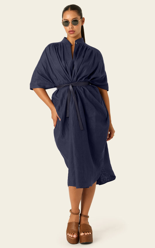 The Multiwear Shirt Dress - Night Sea Linen Petite