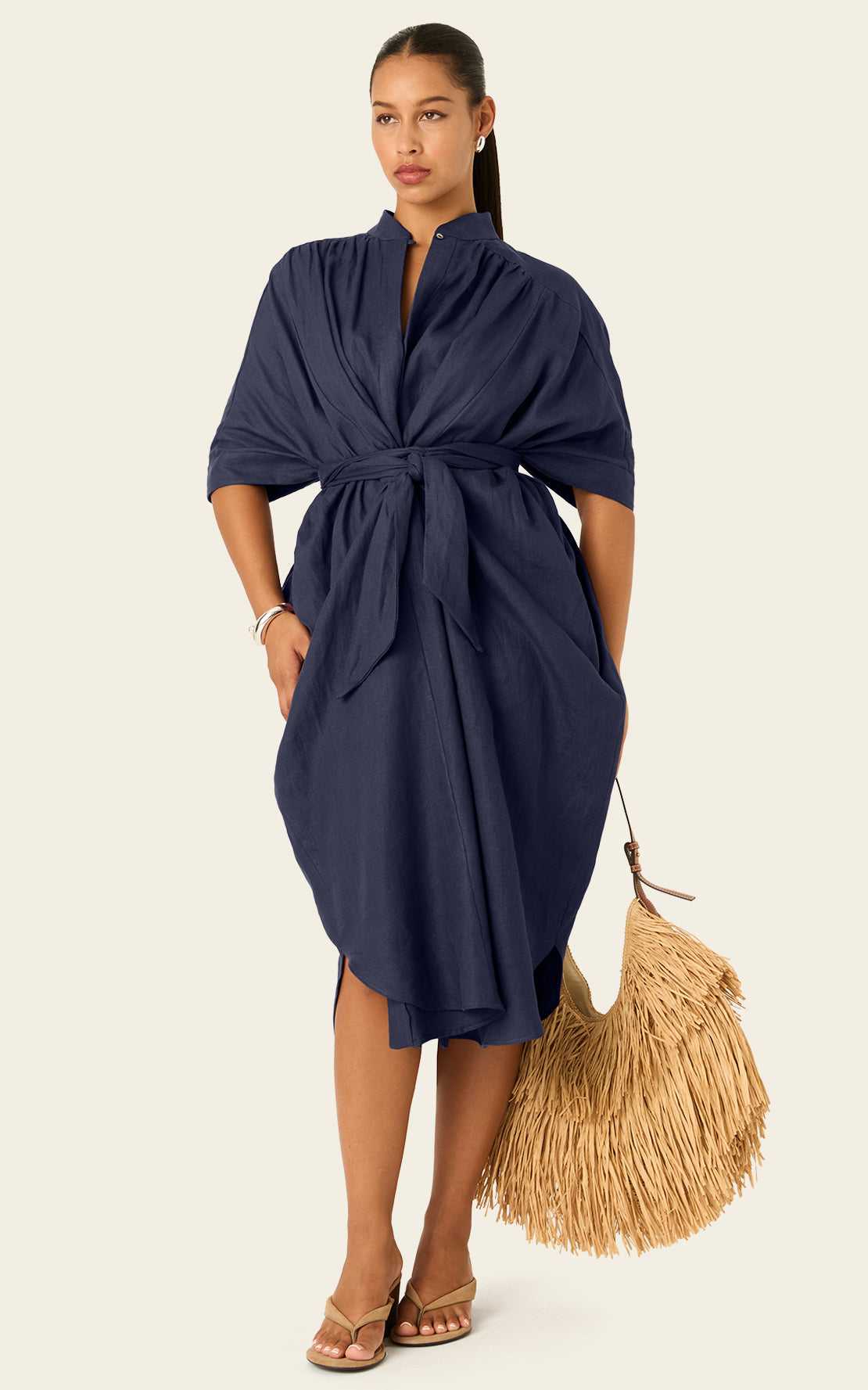 The Multiwear Shirt Dress - Night Sea Linen Petite