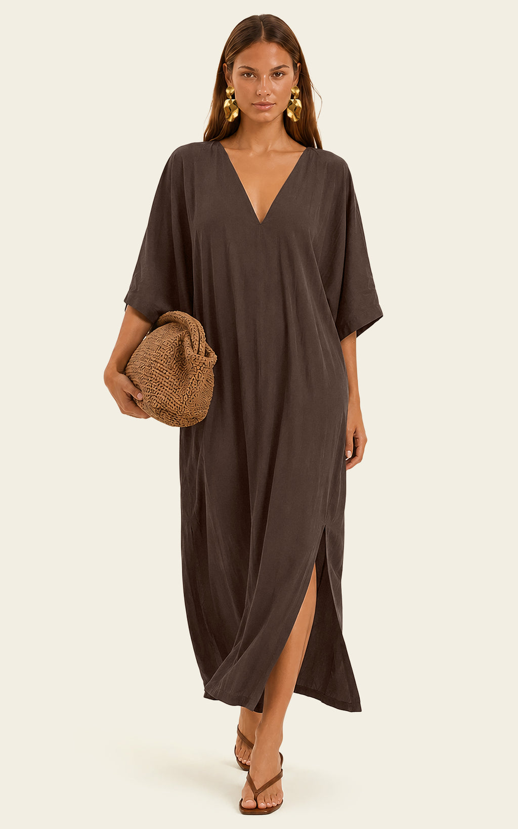 The Luxe Luna Maxi Kaftan - Cacao Noir