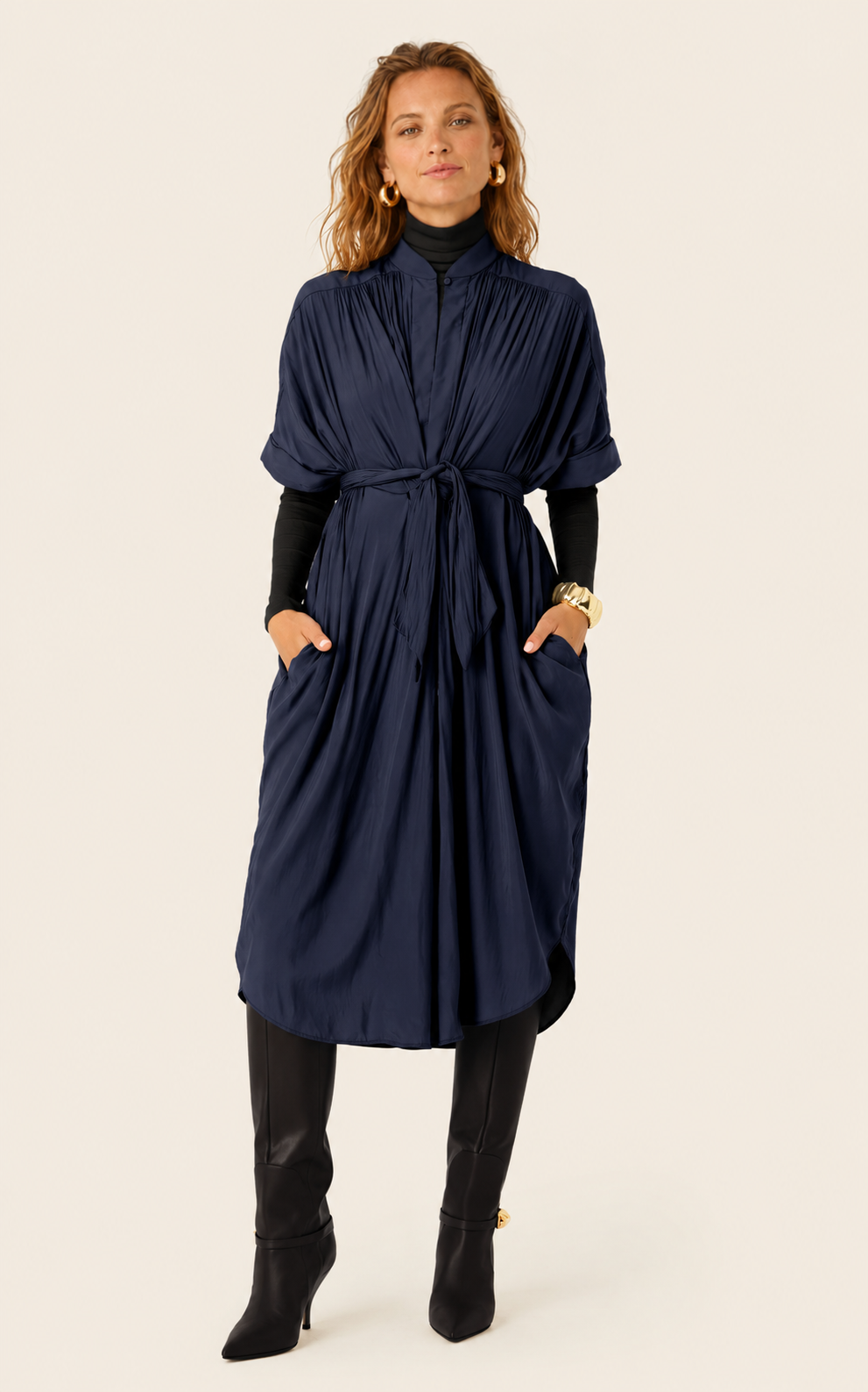The Multiwear Shirt Dress - Night Sea, Midi