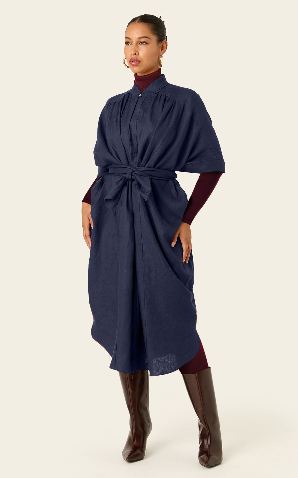 The Multiwear Shirt Dress - Night Sea Linen Midi