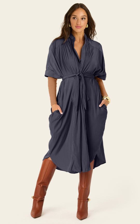 The Multiwear Shirt Dress - Skyfall Grey, Midi